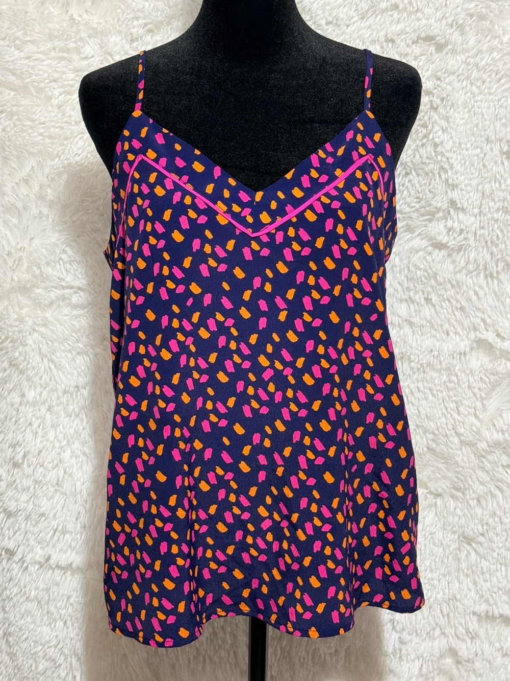 Naked Zebra Navy Spaghetti-Strap Cami with Pink & Orange Spot Print